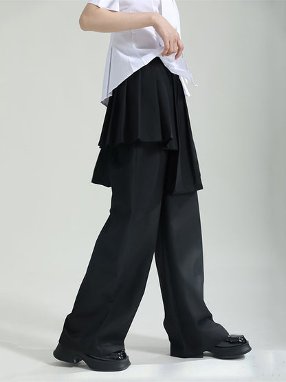 False Two High Waisted Asymmetric Pleated Solid Color Suit Pants
