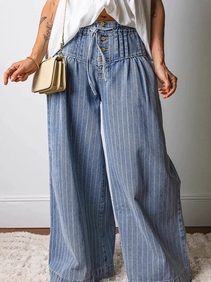 High Waisted Loose Drawstring Elasticity Pockets Jean Pants Bottoms