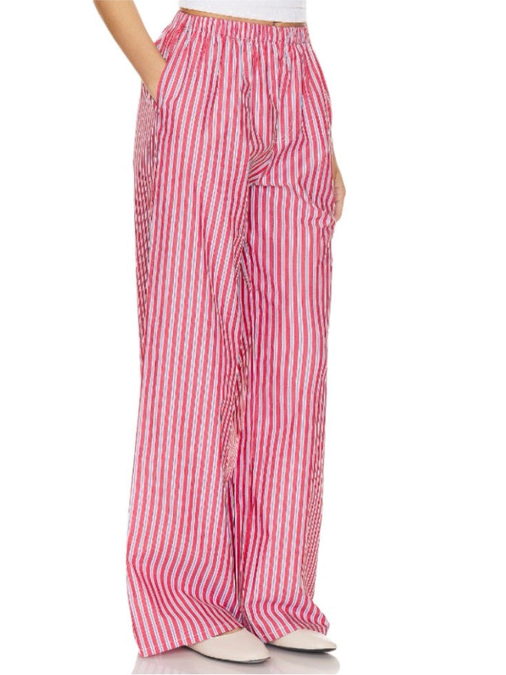 Loose Elasticity Pockets Striped Casual Pants Bottoms Trousers