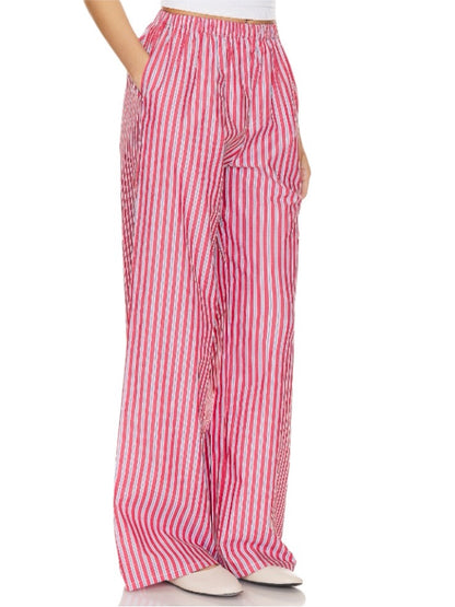 Loose Elasticity Pockets Striped Casual Pants Bottoms Trousers