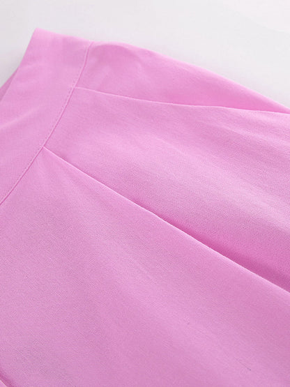 Loose Sleeveless Buttoned Elasticity Pleated Solid Color Lapel Pants Trousers Two Pieces Set Vest Top