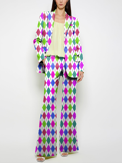 Long Sleeves Loose Buttoned Pockets Printed Shoulder Pad Notched Collar Blazer Jackets&Coats Outerwear