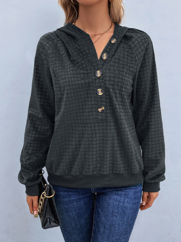 Hooded Long Sleeves Buttoned Split-Joint Hoodies Tops