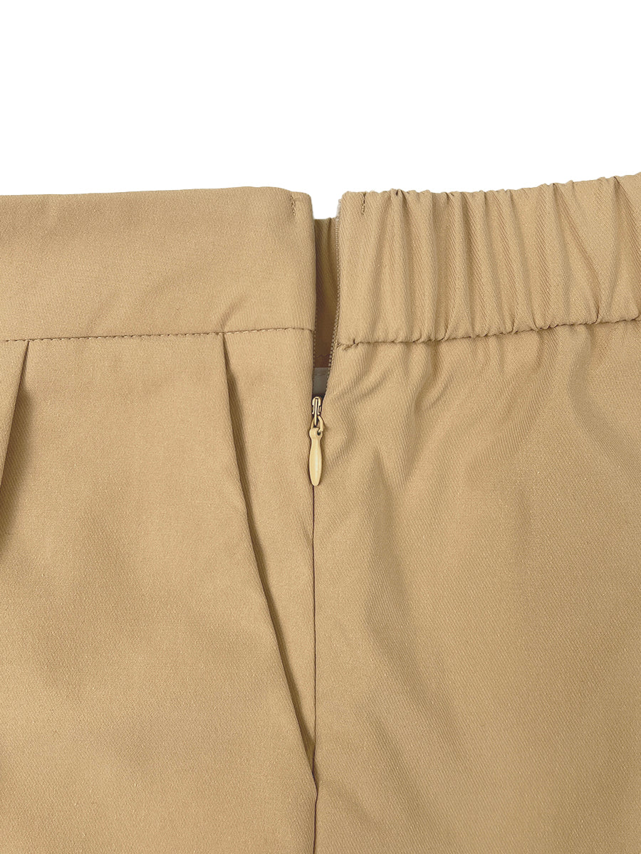 High Waisted Wide Leg Pleated Pockets Solid Color Split-Joint Streamer Cropped Trousers