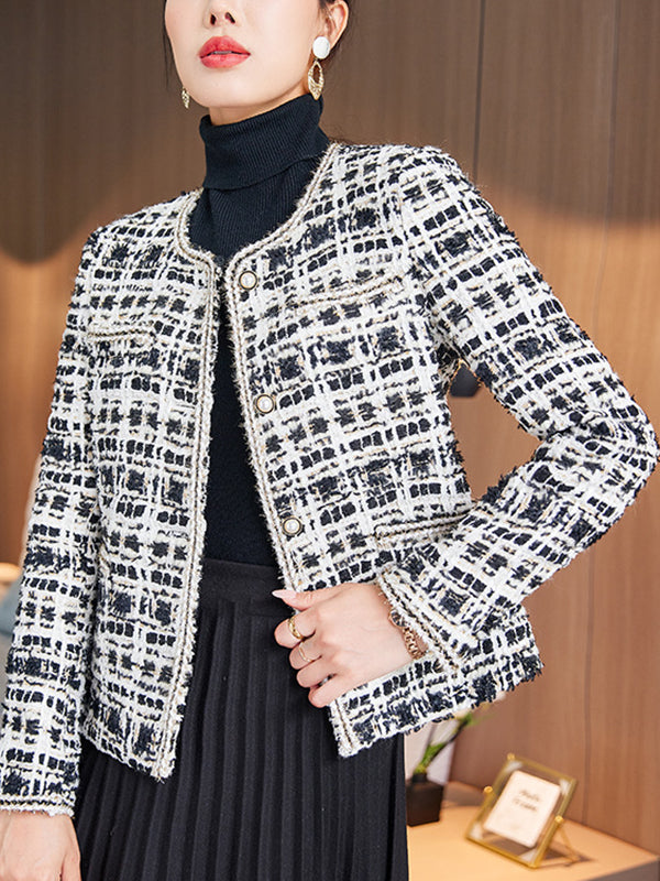 Long Sleeves Buttoned Split-Joint Round-Neck Outerwear