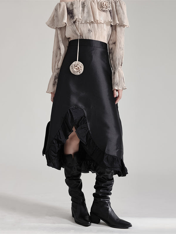 High Waisted Asymmetric Ruffled Solid Color Split-Joint Skirts Bottoms