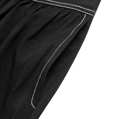 A-Line High Waisted Pleated Pockets Solid Color Zipper Stand Collar Maxi Dresses