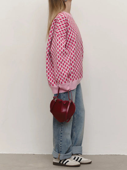 Long Sleeves Loose Pleated Split-Joint Round-Neck Sweater Tops