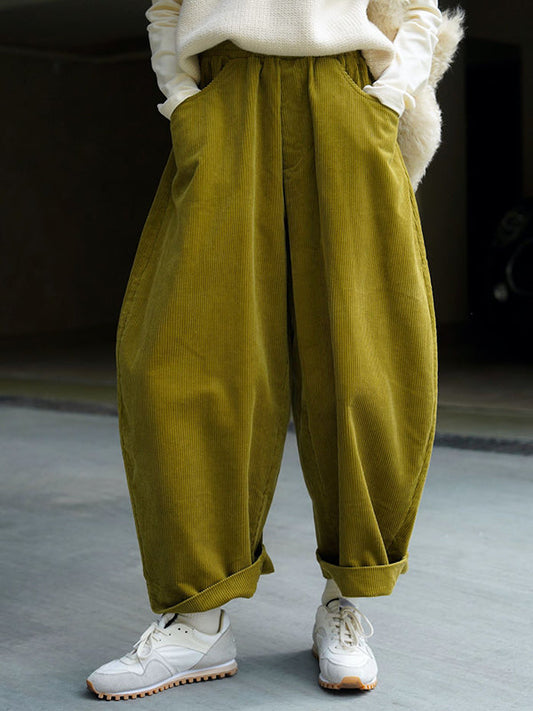 Vintage Corduroy Wide Leg Loose Solid Color Pants