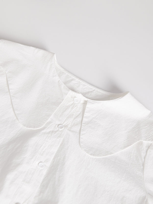 Loose Short Sleeves Solid Color Split-Joint Peter Pan Collar Blouses&Shirts Tops