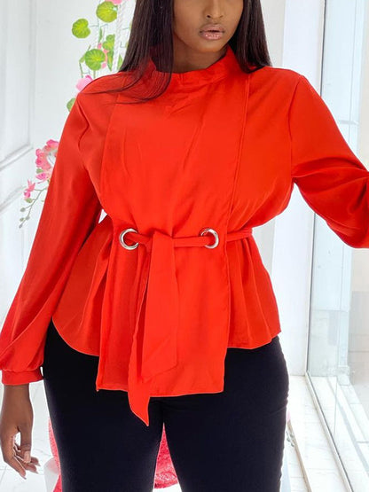 Loose Wrap Bandage Hollow Solid Color Split-Joint Blouses&Shirts Tops