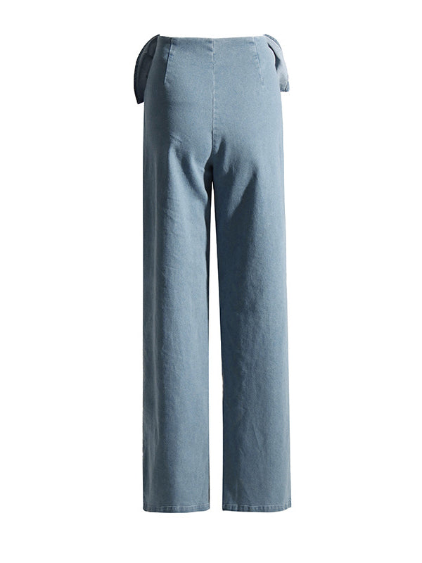 Straight Leg Three-Dimensional Flower Zipper Jean Pants Bottoms