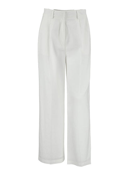 High Waisted Loose Buttoned Pockets Solid Color Suit Pants Trousers