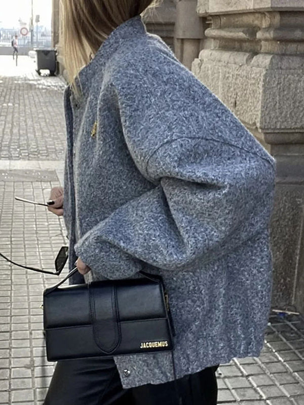 Long Sleeves Loose Split-Joint Round-Neck Outerwear