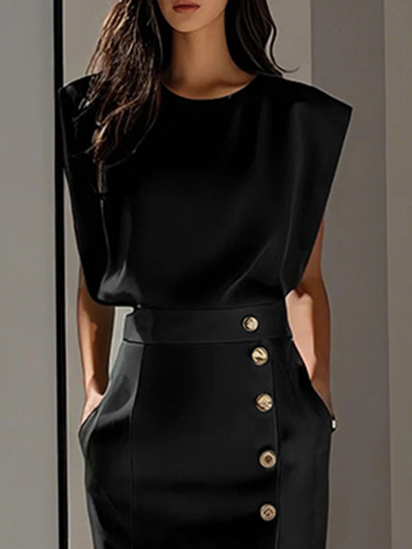 Loose Solid Color Split-Joint Round-Neck T-Shirts