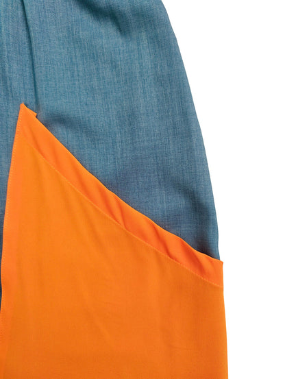 High Waisted Loose Contrast Color Elasticity Pockets Split-Joint Ninth Pants Trousers