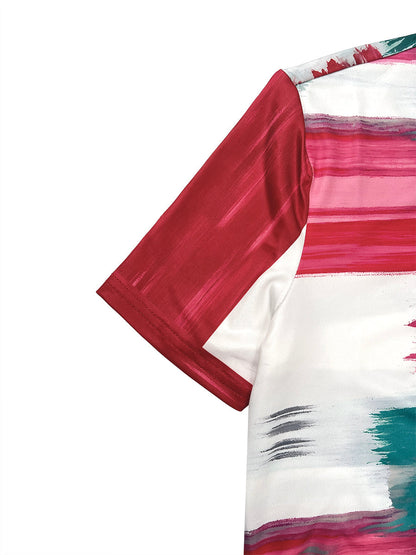 Short Sleeves Skinny Contrast Color Plaid Printed Round-Neck T-Shirts Tops