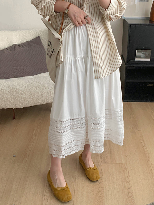 A-Line High Waisted Hollow Solid Color Split-Joint Skirts