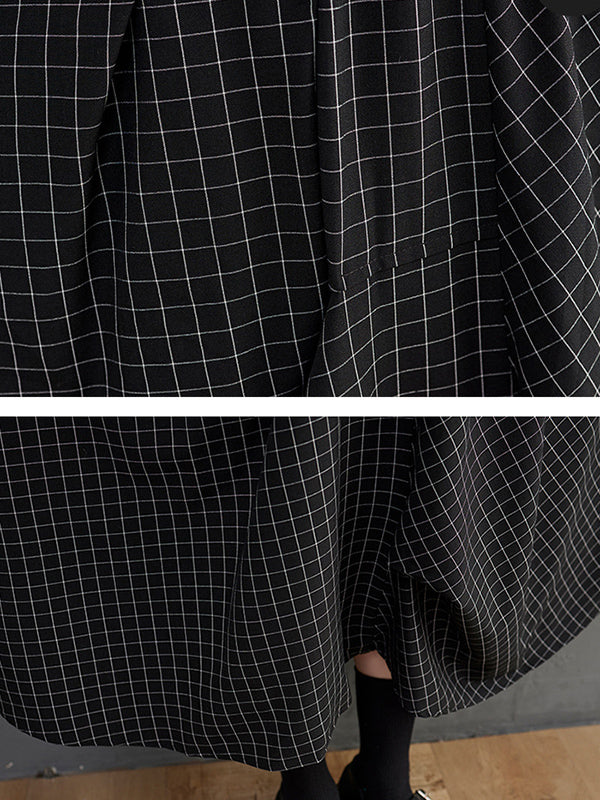 Loose Irregular Clipping Plaid Asymmetric Elasticity Skirts Bottoms