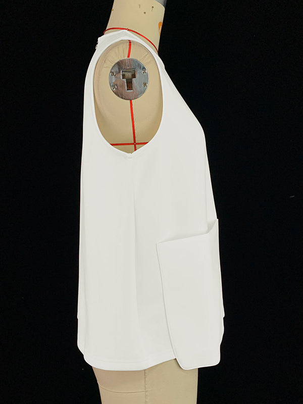 A-Line Loose Solid Color Split-Joint Round-Neck Vest Top