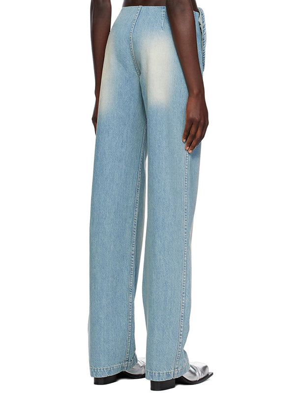 Straight Leg Three-Dimensional Flower Zipper Jean Pants Bottoms