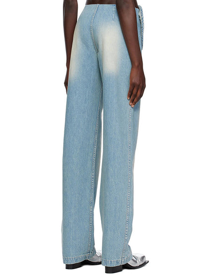 Straight Leg Three-Dimensional Flower Zipper Jean Pants Bottoms