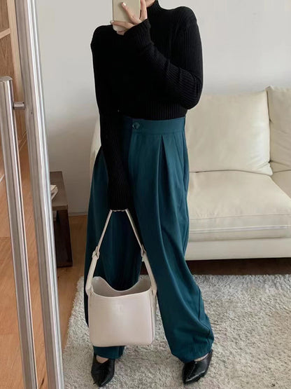 Long Sleeves Skinny Solid Color High-Neck Knitwear Pullovers Sweater Tops