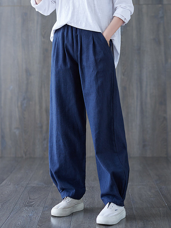 Simple Wide Leg Loose Elasticity Solid Color Casual Pants Bottoms
