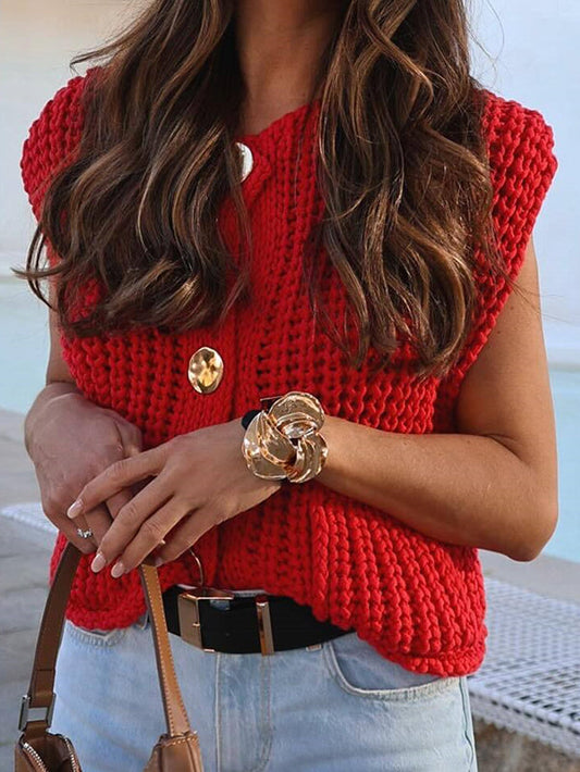 Loose Sleeveless Buttoned Pockets V-Neck Vest Outerwear