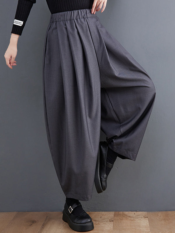 Casual Wide Leg Loose Pleated Solid Color Pants