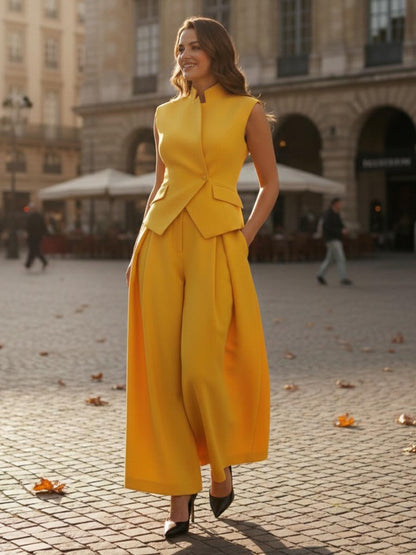 High Waisted Loose Pleated Solid Color Split-Joint Pants