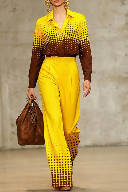 High Waisted Loose Contrast Color Pockets Polka-Dot Split-Joint Suit Pants