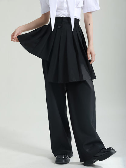 False Two High Waisted Asymmetric Pleated Solid Color Suit Pants