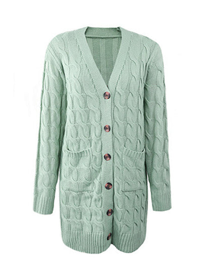 Urban Simple Loose Buttoned Solid Color Jacquard Cardigan Coat