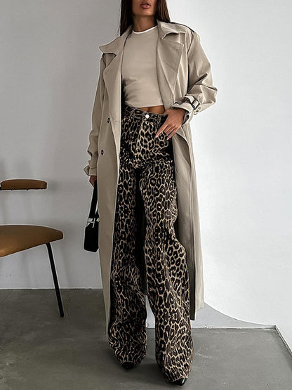 Loose Buttoned Leopard Pockets Split-Joint Pants Trousers