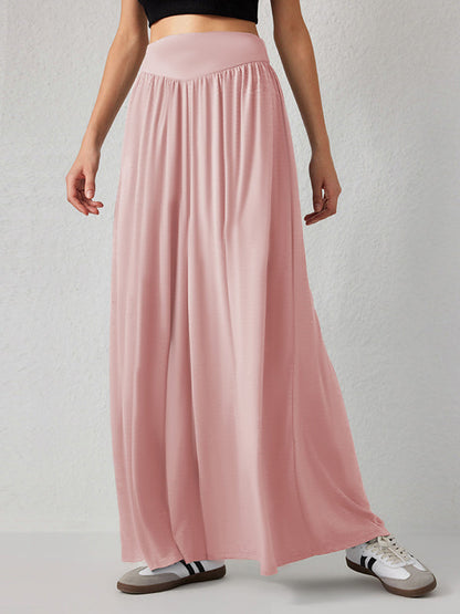 High Waisted Loose Pleated Pockets Solid Color Split-Joint Pants Trousers