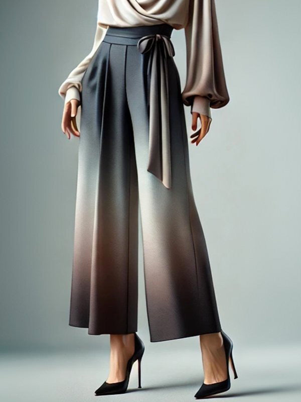 Loose Wide Leg Gradient Tied Waist Casual Pants Bottoms Trousers