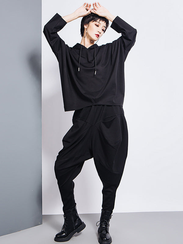 Casual Loose Split-Joint Solid Color High-Waisted Harem Pants