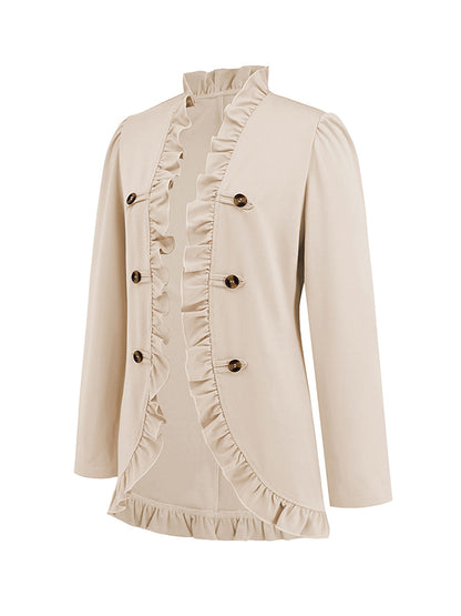 Long Sleeves Loose Buttoned Ruffled Collarless Outerwear