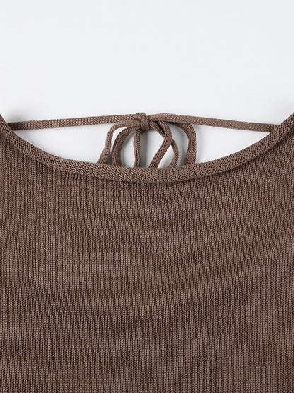 Long Sleeves Loose Back Cross Hollow Lace-Up Solid Color Round-Neck Sweater Tops