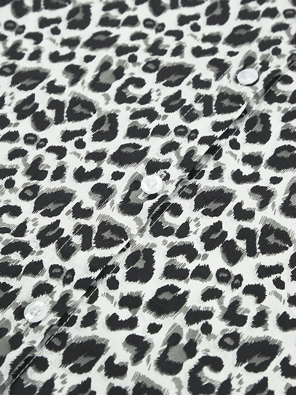 Loose Puff Sleeves Leopard Split-Joint Peter Pan Collar Blouses&Shirts Tops