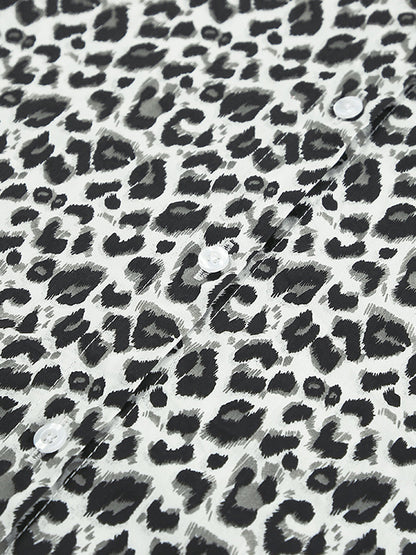 Loose Puff Sleeves Leopard Split-Joint Peter Pan Collar Blouses&Shirts Tops