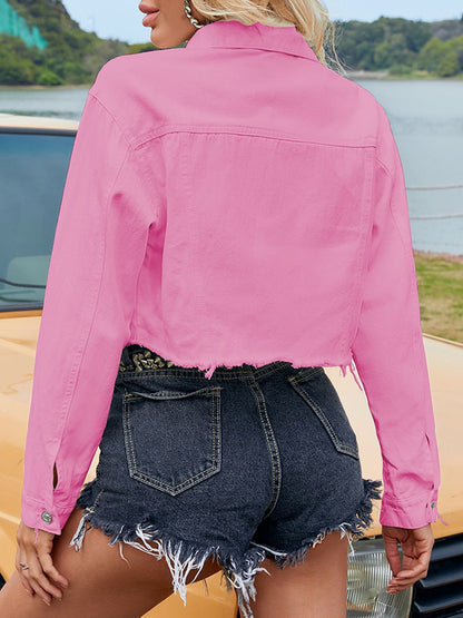Long Sleeves Fringed Pockets Split-Joint Lapel Jackets