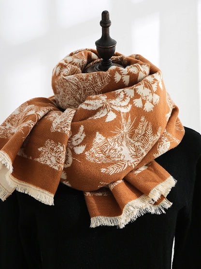 Contrast Color Floral Tasseled Shawl&Scarf