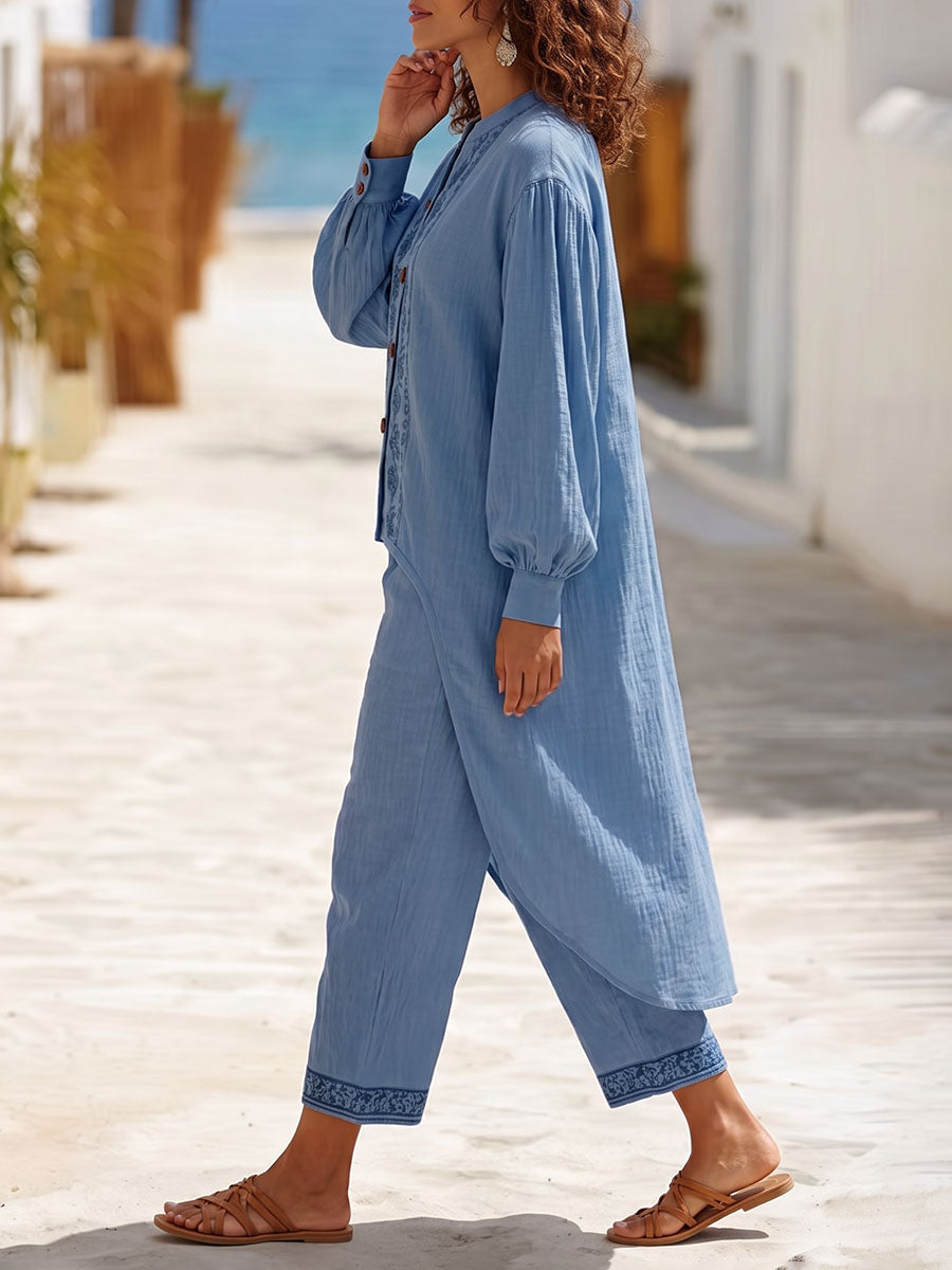 Pockets Flower Print Wide Leg Loose Trousers Pants