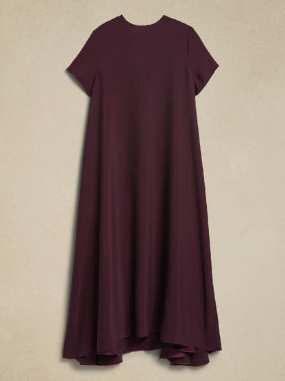 Loose Short Sleeves Pockets Solid Color Round-Neck Maxi Dresses