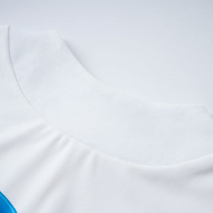 Cap Sleeve Loose Multi-Colored Printed High-Neck T-Shirts Tops