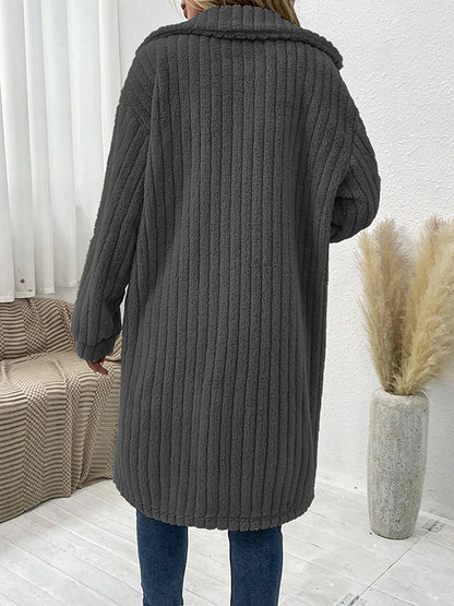 Long Sleeves Loose Solid Color Split-Joint Lapel Outerwear