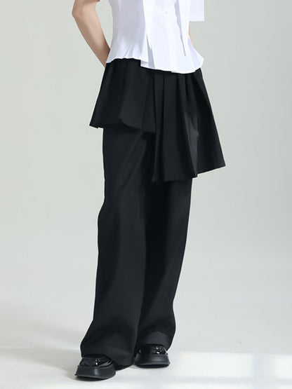 False Two High Waisted Asymmetric Pleated Solid Color Suit Pants