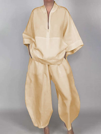 Loose Wide Leg Pockets Solid Color Pants Trousers